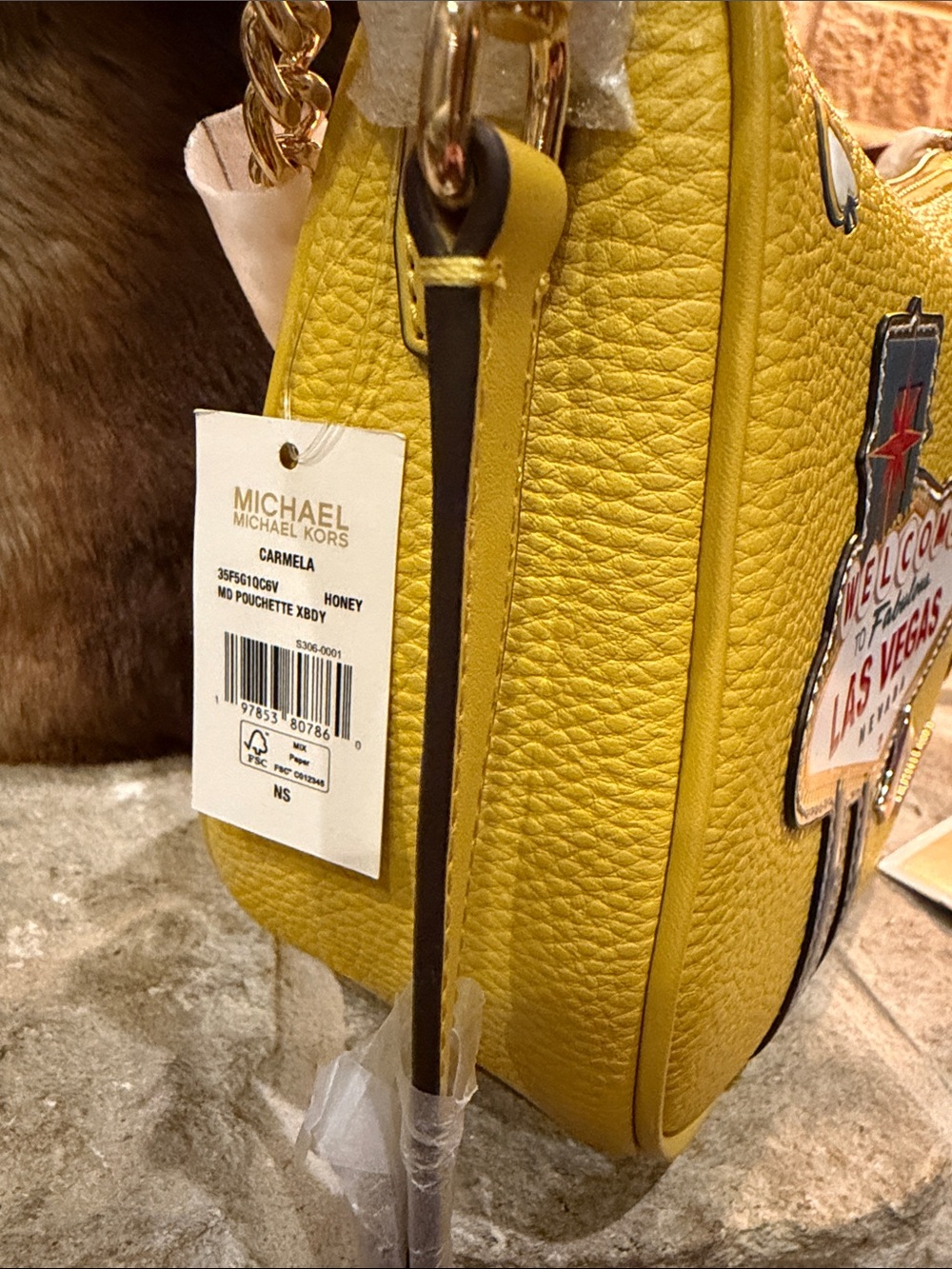 NWT Michael Kors Honey Carmella Las Vegas Patchwork Shoulder Bag - Picture 9 of 11